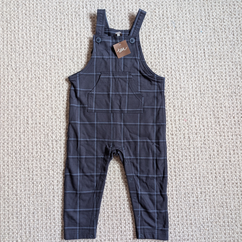 Tea Collection Navy Plaid Kids Overalls